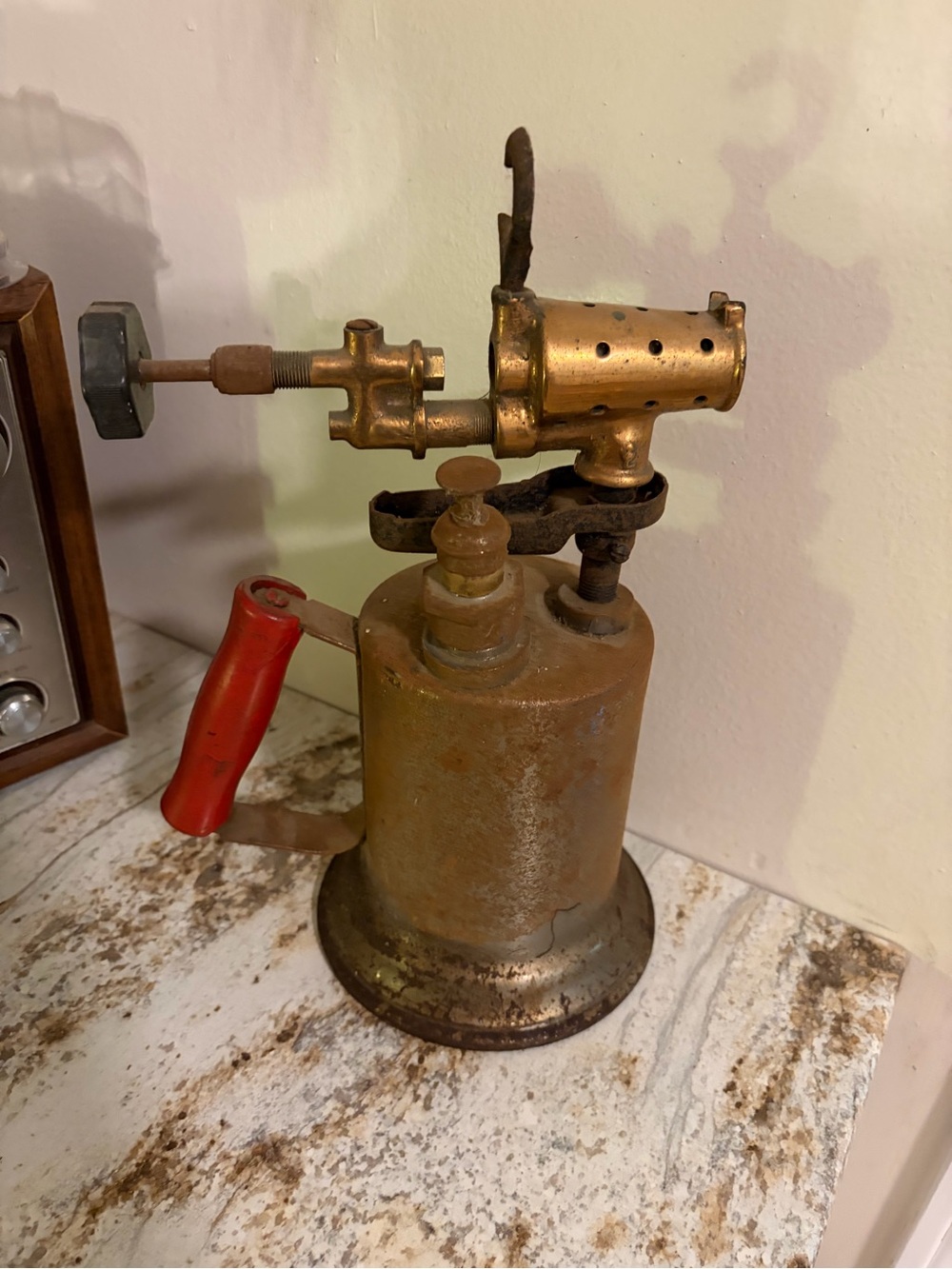 Vintage Brass Blowtorch with Red Handle